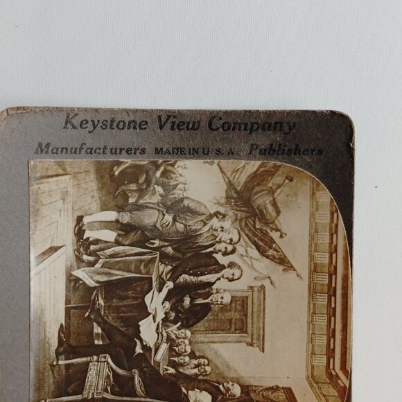 ANTIQUE Stereograph Card "Signing of The Declaration of Independence" KEYSYONE - Picture 2 of 4